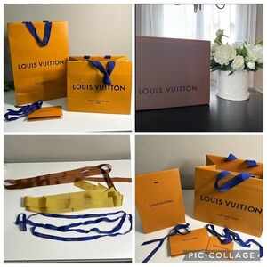 LV large box, bags (3), pouch, receipt cards (3) and ribbons (6)